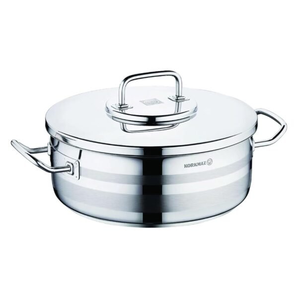 Korkmaz Astra 2, Stainless Steel Low Casserole, Induction Base, Silver, 30 cm, 7.5 L – Wholesale & Export UAE