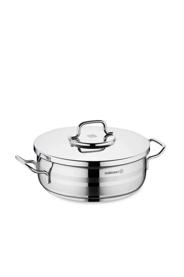 Korkmaz-Astra2-Low-Casserole-32x9-7-L-Induction-Base-Satinless-Steel-Pot-1 Korkmaz Astra2 Low Casserole 32x9 / 7 L Induction Base Satinless Steel Pot – Wholesale & Export UAE