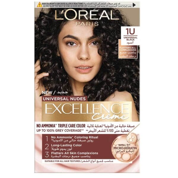 L’Oreal Paris Excellence Creme Universal Nudes Permanent Hair Dye, 1U Universal Black – Wholesale & Export UAE