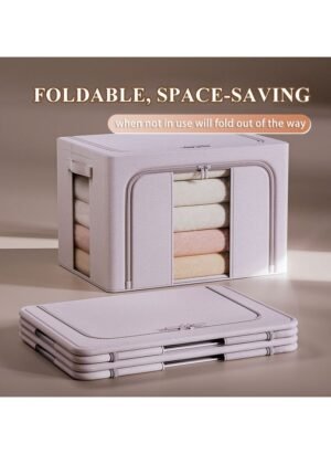 Light pink 100L Foldable Storage Box with Clear Windows - Polyester Fabric, Steel Frame Support, and Dual Zippers - Durable, Space-Saving De – Wholesale & Export UAE
