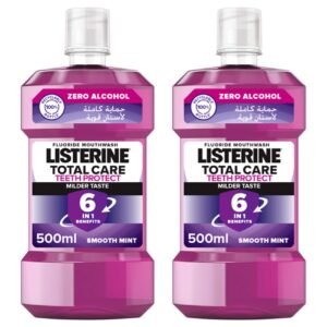 Listerine Zero Alcohol Total Care Teeth Protect Milder Taste Fluoride Mouthwash Super Saver Pack, Smooth Mint, 500ml Pack of 2 – Wholesale & Export UAE