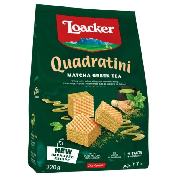 Loacker Quadratini Matcha Green Tea Wafers, 220g – Wholesale & Export UAE