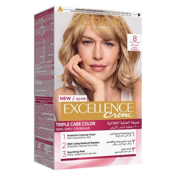 L'Oreal Paris Excellence Cream Triple Care Permanent Hair Colour 8 Light Blonde – Wholesale & Export UAE