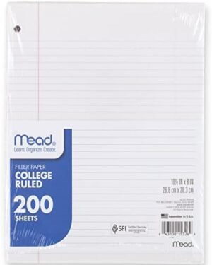 Mead Loose Leaf Paper, Notebook Paper, College Ruled Filler Paper, Standard, 8 x 10.5, 200 Sheets (15326), White – Wholesale & Export UAE