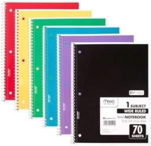 Mead Spiral Notebook, 6 Pack, 1-Subject, Wide Ruled Paper, 7-1/2" x 10-1/2", 70 Sheets per Notebook, Color Will Vary (73063) – Wholesale & Export UAE