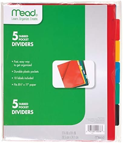 Mead-Tab-Dividers-with-Pocket-3-Hole-Punch-Fits-3-Ring-Binder-Assorted-Colors-5-Pack-20038-1 Mead Tab Dividers with Pocket, 3 Hole Punch, Fits 3 Ring Binder, Assorted Colors, 5 Pack (20038) – Wholesale & Export UAE