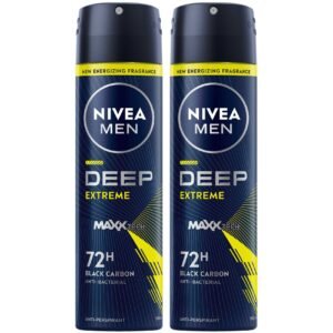 NIVEA MEN Deep Extreme Maxx Tech Anti-Perspirant Spray 72h Black Carbon, 150ml, Pack of 2 – Wholesale & Export UAE