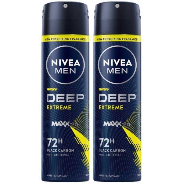 NIVEA MEN Deep Extreme Maxx Tech Anti-Perspirant Spray 72h Black Carbon, 150ml, Pack of 2 – Wholesale & Export UAE