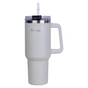 Nessan Double Wall Stainless Steel Travel Mug with Lid and Straw Beige 1200ml – Wholesale & Export UAE
