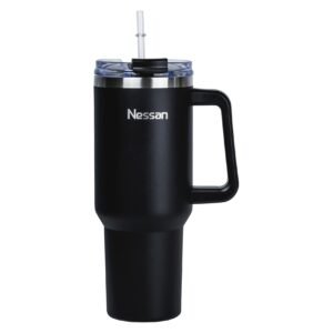 Nessan Double Wall Stainless Steel Travel Mug with Lid and Straw Black 1200ml – Wholesale & Export UAE