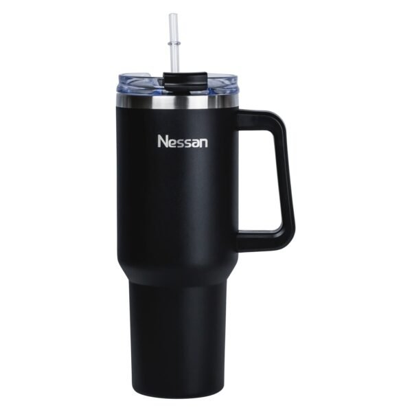 Nessan Double Wall Stainless Steel Travel Mug with Lid and Straw Black 1200ml – Wholesale & Export UAE