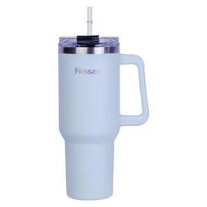 Nessan Double Wall Stainless Steel Travel Mug with Lid and Straw Blue 1200ml – Wholesale & Export UAE