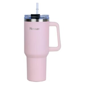 Nessan Double Wall Stainless Steel Travel Mug with Lid and Straw Pink 1200ml – Wholesale & Export UAE