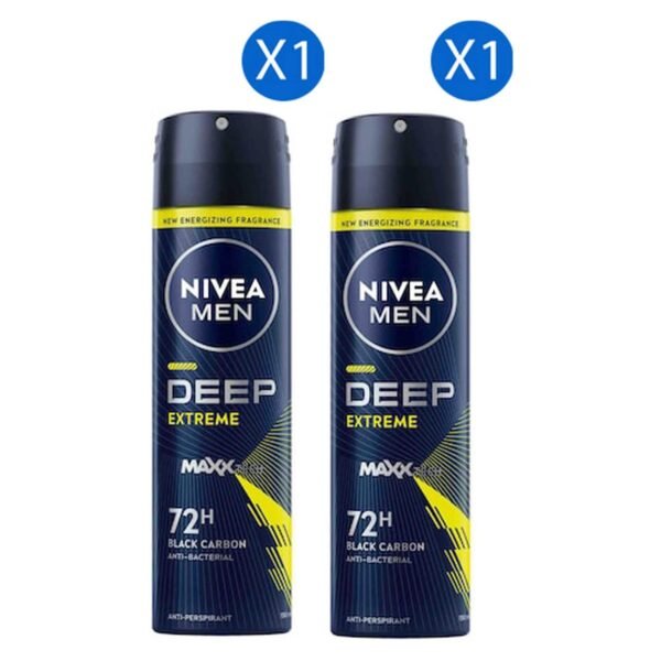 Nivea Men Deep Extreme Maxx Tech Black Carbon Anti-Perspirant Deodorant Spray, 150ml Pack of 2 – Wholesale & Export UAE