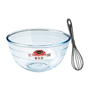 Ocuisine Mixing Bowl 3.0L Borosilicate Glass + Free Metaltex Rapid 8-Wire Egg Whisk 29cm – Durable & Versatile Kitchen Set – Wholesale & Export UAE