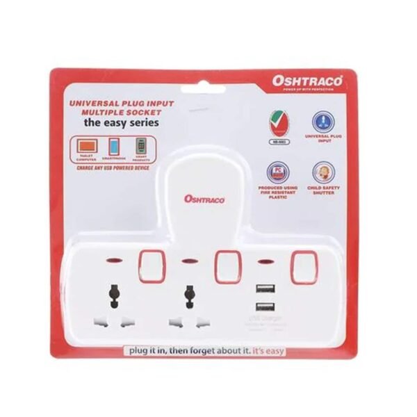 Oshtraco 2 Way T-Socket With 2 USB White – Wholesale & Export UAE