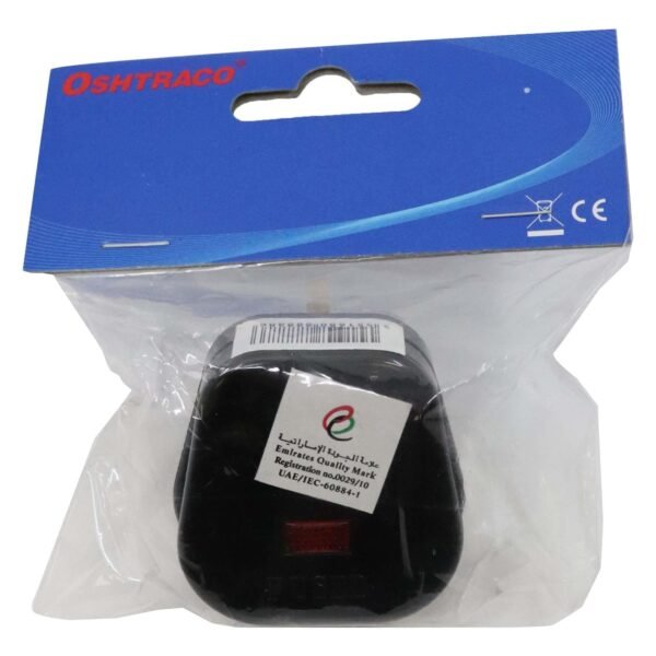 Oshtraco 3-Pin Top Plug 15Amp Black – Wholesale & Export UAE