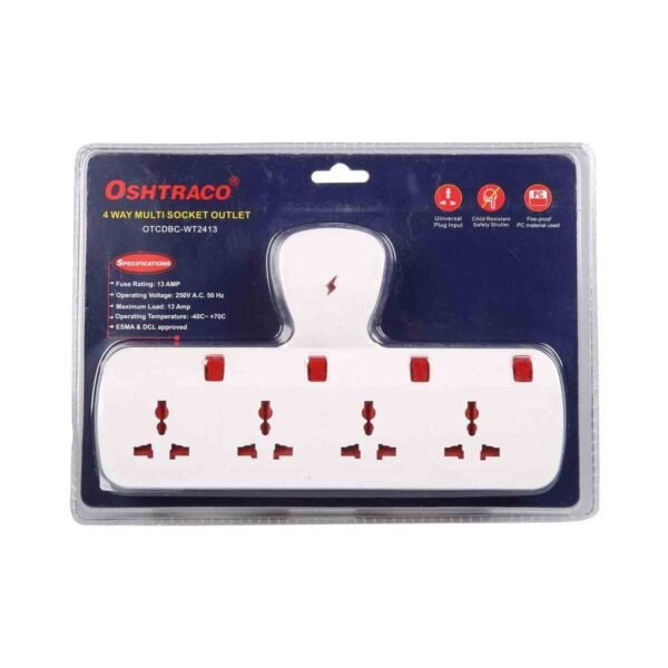Oshtraco 4-Way Multi Socket Outlet 13Amp OTCDBC-WT2413 White – Wholesale & Export UAE