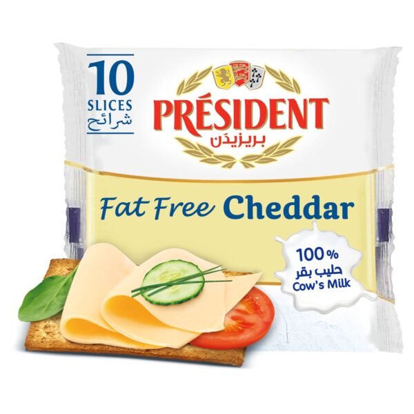 President Fat Free Cheddar Cheese Slices, 200g, 10 Slices – Wholesale & Export UAE