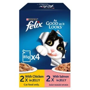 Purina Felix As Good As It Looks with Chicken and Salmon in Jelly Adult Cat Food, 85g Pack of 4 – Wholesale & Export UAE