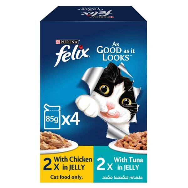 Purina Felix As Good As It Looks with Chicken and Tuna in Jelly Adult Cat Food, 85g Pack of 4 – Wholesale & Export UAE