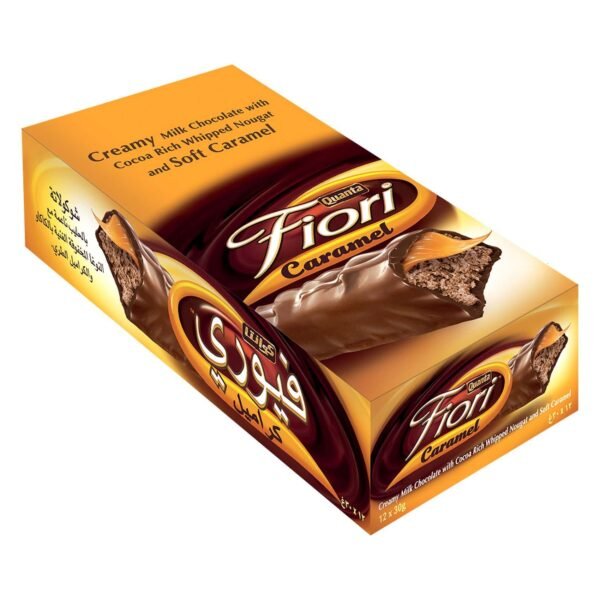 Quanta Fiori Caramel, Creamy Milk Chocolate with Cocoa Rich Whipped Nougat and Soft Caramel, 30g Pack of 12 – Wholesale & Export UAE