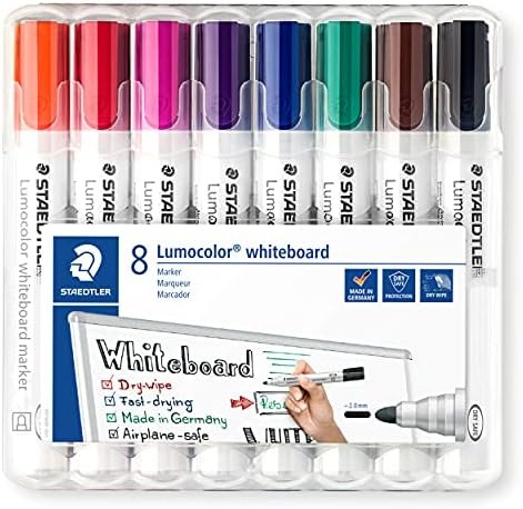 STAEDTLER Lumocolor 351 WP8 Whiteboard-Marker (Rundspitze ca. 2 mm Linienbreite, Set mit 8 Farben, hohe Qualität, trocken und rückstandsfrei – Wholesale & Export UAE