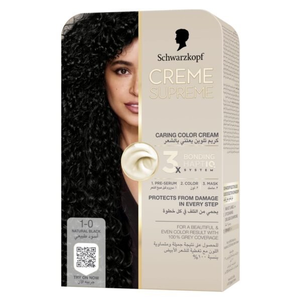 Schwarzkopf Creme Supreme Caring Colour Cream Full Kit, 1-0 Natural Black – Wholesale & Export UAE