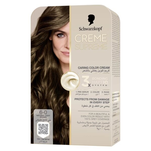 Schwarzkopf Creme Supreme Caring Colour Cream Full Kit, 6-0 Natural Light Brown – Wholesale & Export UAE