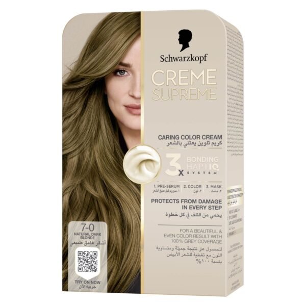 Schwarzkopf Creme Supreme Caring Colour Cream Full Kit, 7-0 Natural Dark Blonde – Wholesale & Export UAE