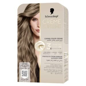 Schwarzkopf Creme Supreme Caring Colour Cream Full Kit, 7-16 Cool Ash Dark Blonde – Wholesale & Export UAE