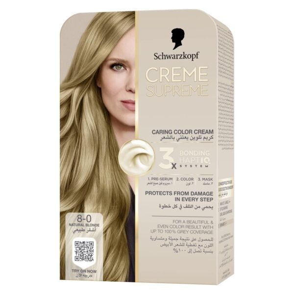 Schwarzkopf Creme Supreme Caring Colour Cream Full Kit, 8-0 Natural Blonde – Wholesale & Export UAE