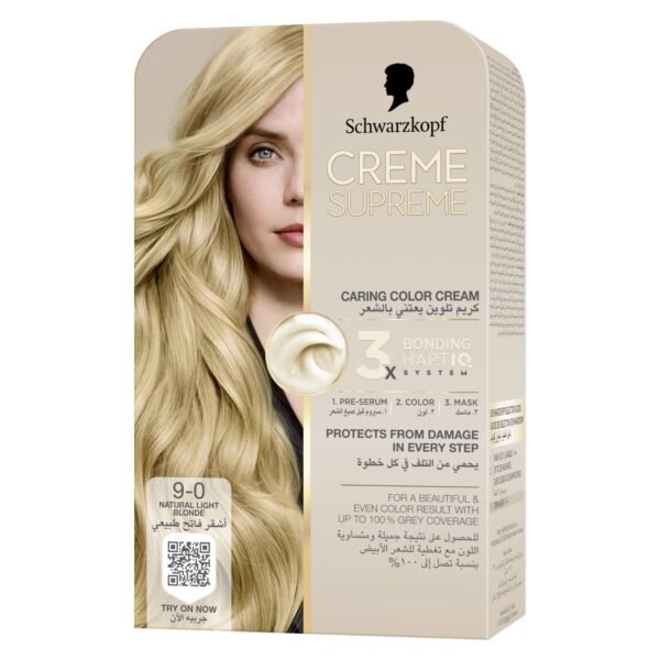 Schwarzkopf Creme Supreme Caring Colour Cream Full Kit, 9-0 Natural Light Blonde – Wholesale & Export UAE