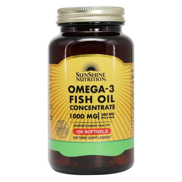 Sunshine Nutrition Omega 3 Oil Fish Oil Concentrate 1000mg Softgel Dietary Supplement 100 Softg – Wholesale & Export UAE
