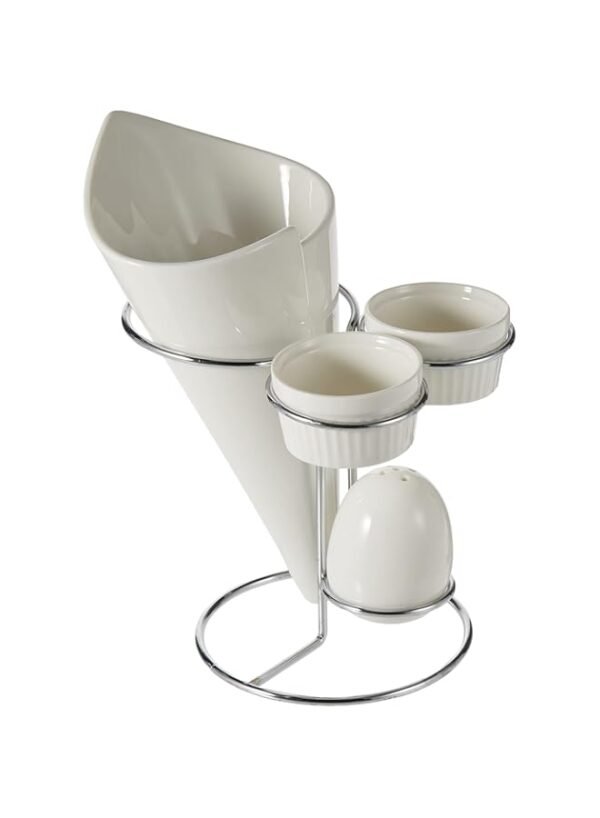 Symphony French Fries Holder With Saucer & Salt Shake - 2 Pieces,White – Wholesale & Export UAE