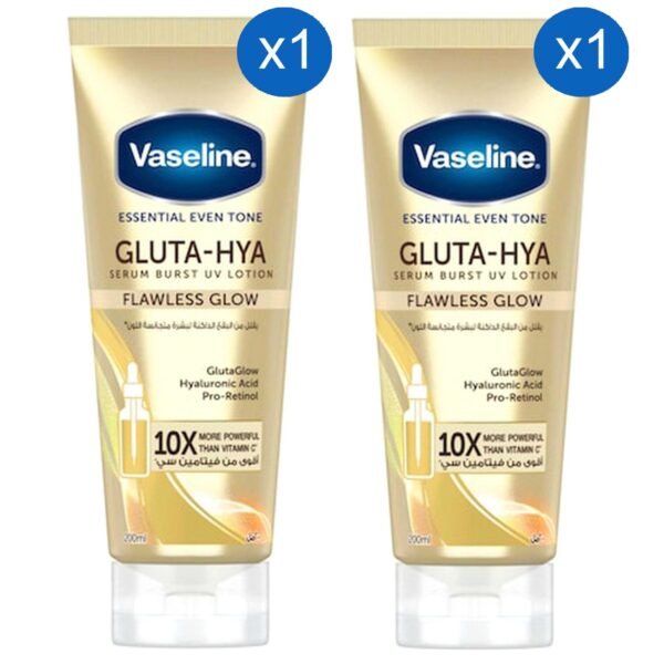 Vaseline Essential Even Tone Flawless Glow Gluta-Hya Serum Burst UV Lotion 200ml Pack of 2 – Wholesale & Export UAE