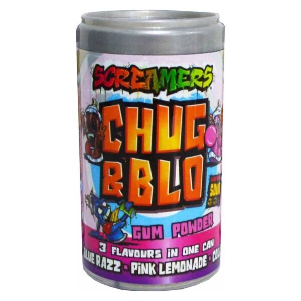 Zed-Candy-Screamers-Chug-and-Blow-Blue-Razz-Pink-Lemonade-Cola-Sour-Gum-Powder-55g-1 Zed Candy Screamers Chug and Blow Blue Razz, Pink Lemonade, Cola Sour Gum Powder, 55g – Wholesale & Export UAE