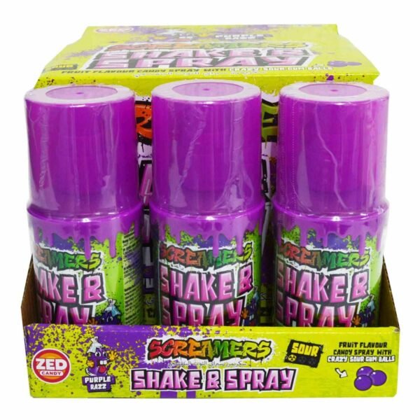 Zed Candy Screamers Purple Razz Shake and Spray Sour Candy Spray, 60ml Pack of 12 – Wholesale & Export UAE