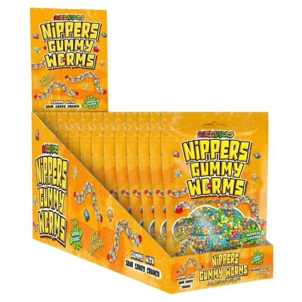Zed Screamers Nippers Gummy Worms with Sour Candy Crunch, Fruit Flavours, 85g, Pack of 15 – Wholesale & Export UAE