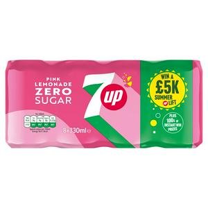 7UP Zero Sugar Pink Lemonade Cans 8 x 330ml