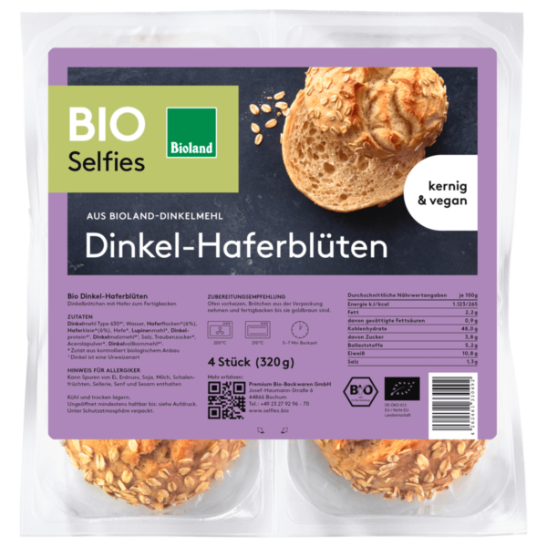 BIO Selfies Bio Bioland Dinkel-Haferblüten Brötchen vegan 320g BIO Selfies Bio Bioland Dinkel-Haferblüten Brötchen vegan 320g