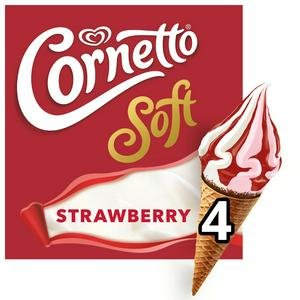 Cornetto 4 x 140ml Soft Strawberry & Vanilla Ice Cream Cones