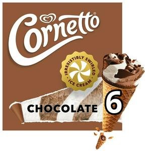 Cornetto 6 x 90ml Chocolate Ice Cream Cones