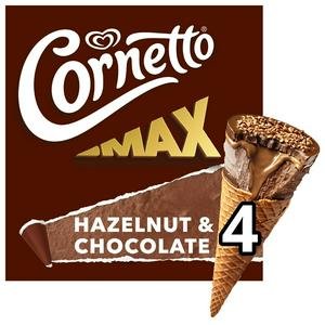 Cornetto Max 4 x 90ml Hazelnut & Chocolate Ice Cream Cones