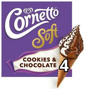 Cornetto Soft Cookie & Chocolate Ice Cream Cones 4x140ml