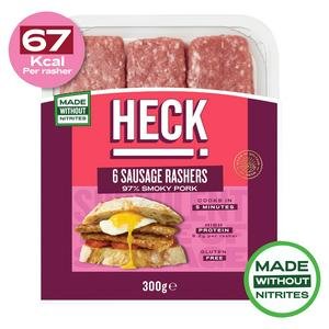 Heck! 97% Smoky Pork Gluten Free Sausage Rashers x6 300g