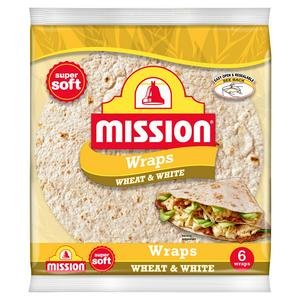 Mission Wheat & White Wraps x6 367g