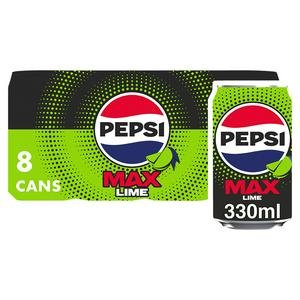 Pepsi Max Lime No Sugar Cola Cans 8 x 330ml