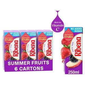Ribena Summer Fruits 6 x 250ml No Added Sugar Juice Drink Carton
