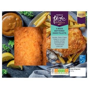 Sainsbury's 2 x Beer Battered Hake Fillets, Taste the Difference 365g